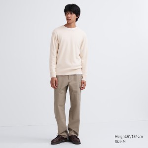 Beige Men Uniqlo Cashmere Crew Neck Long-Sleeve Sweaters | 3567-FIBYL