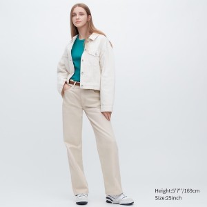 Beige Women Uniqlo Baggy Jeans | 6293-CRPGS