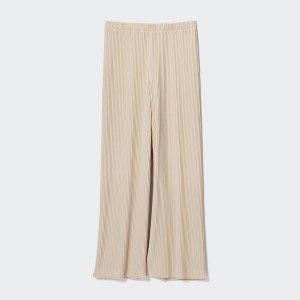 Beige Women Uniqlo Pleated Straight Pants | 8531-DCKJT