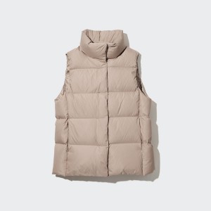 Beige Women Uniqlo Powder Soft Down Vest | 1642-MDYCK