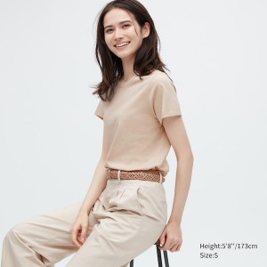 Beige Women Uniqlo Supima® Cotton Crew Neck Short-Sleeve T Shirts | 3089-NRHUL