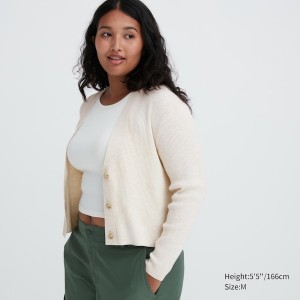 Beige Women Uniqlo Washable Knit Ribbed Long-Sleeve Cardigan | 9806-JORDU