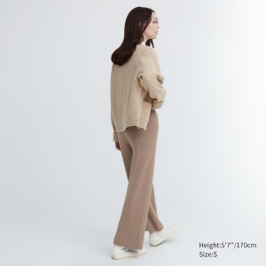 Beige Women Uniqlo Washable Knit Ribbed Pants | 3087-MHZOV