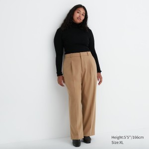 Beige Women Uniqlo Wide-Fit Pleated Pants | 0743-NPHGW