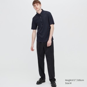 Black Men Uniqlo AIRism Pique Short-Sleeve Polo Shirt | 4891-ZGAUD