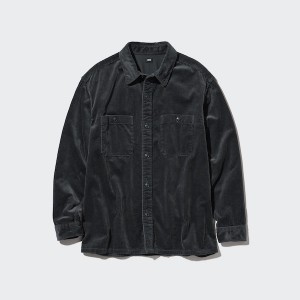 Black Men Uniqlo Corduroy Work Long-Sleeve Shirts | 4261-FXBOL