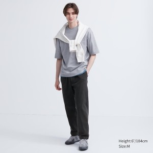 Black Men Uniqlo Cotton Relaxed Ankle Pants | 6913-ARZGP