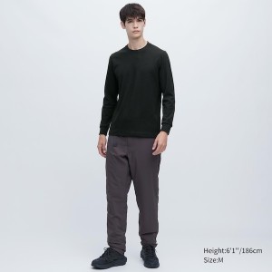 Black Men Uniqlo HEATTECH Ultra Warm Crew Neck Long-Sleeve T Shirts | 4762-UMLTP