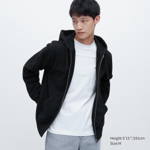 Black Men Uniqlo Sweat Full-Zip Hoodie | 6109-JUDPS