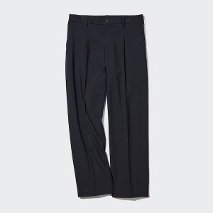 Black Men Uniqlo Wide-Fit Pleated Pants | 2513-MLRYJ