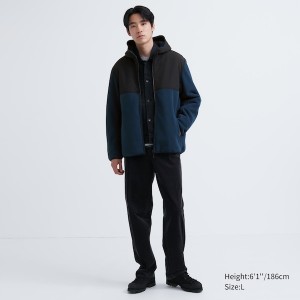 Black Men Uniqlo Windproof Outer Fleece Full-Zip Hoodie | JVIONT-503