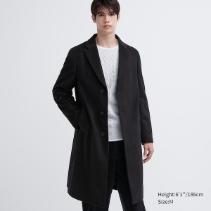 Black Men Uniqlo Wool Cashmere Chesterfield Coats | PGAOCD-123