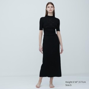 Black Women Uniqlo 3D Knit Mesh Half-Sleeve Sweaters | 2856-ULHTK