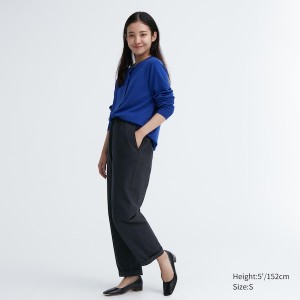 Black Women Uniqlo Cotton Relaxed Ankle Pants | 0365-FNABM