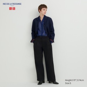 Black Women Uniqlo Denim Wide-Fit Pleated Pants | 1059-RHQJU