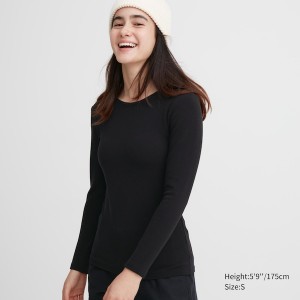 Black Women Uniqlo HEATTECH Ultra Warm Crew Neck Long-Sleeve T Shirts | 9638-QOUXF