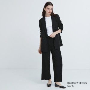 Black Women Uniqlo Pleated Straight Pants | 5763-KLSRD