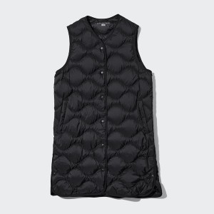 Black Women Uniqlo Ultra Light Down Long Vest | 1067-PSKNA