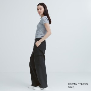 Black Women Uniqlo Wide Straight Cargo Pants | 9256-COMYH