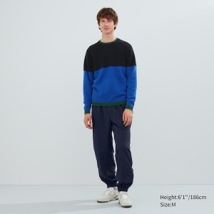 Black / Blue Men Uniqlo Premium Lambswool Crew Neck Long-Sleeve Sweaters | 0867-HBVKU