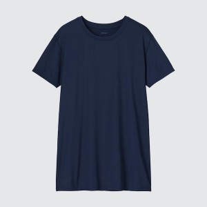 Blue Men Uniqlo AIRism Crew Neck Short-Sleeve T Shirts | 1328-RDHCB