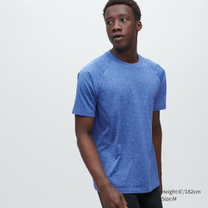 Blue Men Uniqlo DRY-EX Crew Neck Short-Sleeve T Shirts | 1247-NTFZQ