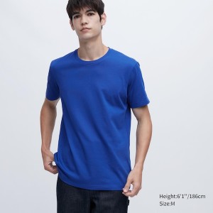 Blue Men Uniqlo Dry Crew Neck Short-Sleeve Color T Shirts | 8971-SNVIC