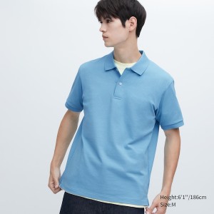 Blue Men Uniqlo Dry Pique Short-Sleeve Polo Shirt | 7263-EYFXO