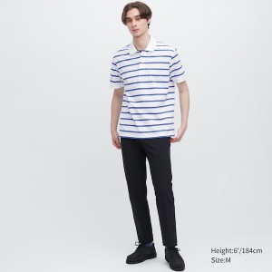 Blue Men Uniqlo Dry Pique Striped Short-Sleeve Polo Shirt | 6239-XFTPA