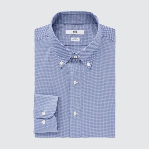 Blue Men Uniqlo Easy Care Checked Stretch Slim-Fit Long-Sleeve Shirts | 9481-SODGA