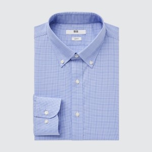 Blue Men Uniqlo Easy Care Checked Stretch Slim-Fit Long-Sleeve Shirts | 5849-XEGFY