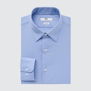 Blue Men Uniqlo Easy Care Stretch Slim Fit Long-Sleeve Shirts | 8012-VMNFT