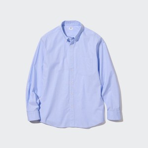 Blue Men Uniqlo Extra Fine Cotton Broadcloth Long-Sleeve Shirts | 8714-OIDCN