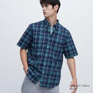 Blue Men Uniqlo Extra Fine Cotton Short-Sleeve Shirts | 7425-QMYTK