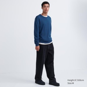 Blue Men Uniqlo Extra Fine Merino Crew Neck Sweaters | 6274-TMPQO