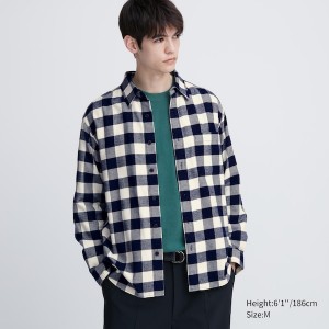 Blue Men Uniqlo Flannel Checked Long-Sleeve Shirts | 9801-VEWNU