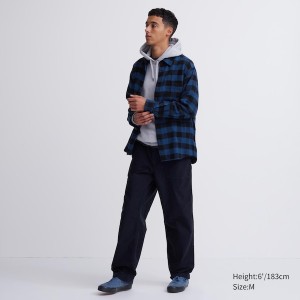 Blue Men Uniqlo Flannel Checked Long-Sleeve Shirts | 9365-SJRFK