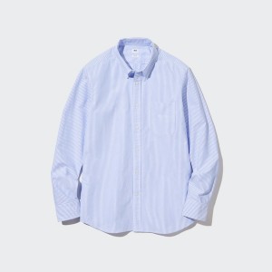 Blue Men Uniqlo Oxford Striped Slim Fit Long-Sleeve Shirts | 0781-TBNJS