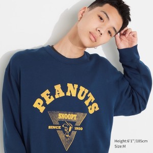 Blue Men Uniqlo PEANUTS Charlie Brown's Baseball Team Long-Sleeve Sweatshirts | 6829-IOPRG