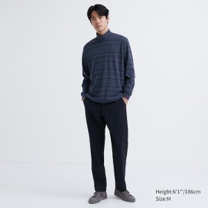 Blue Men Uniqlo Smooth Fleece Printed Mock Neck T Shirts | 5821-IMORD