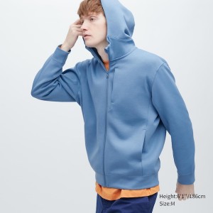 Blue Men Uniqlo Stretch Dry Sweat Long-Sleeve Full-Zip Hoodie | 3512-EWIHC