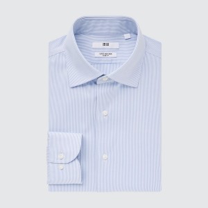 Blue Men Uniqlo Super Non-Iron Striped Slim-Fit Long-Sleeve Shirts | 7103-XWUMG