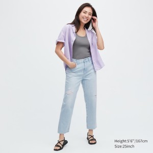 Blue Women Uniqlo Boyfriend Tapered Jeans | 8401-CPQAZ