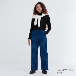 Blue Women Uniqlo Flannel Checked Pants | 8460-NGPBL