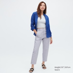 Blue Women Uniqlo Linen Cotton Tapered Pants | 1854-BDAYG