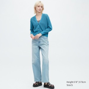 Blue Women Uniqlo Mesh Long-Sleeve Short Cardigan | 2310-OQTMX