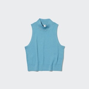 Blue Women Uniqlo Mock Neck Sleeveless Cropped Sweaters | 1492-FSXTC