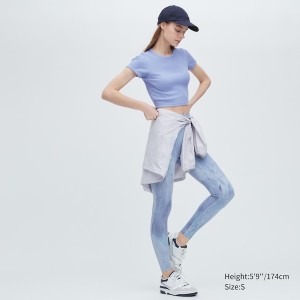 Blue Women Uniqlo Ribbed Crew Neck Short-Sleeve Cropped T Shirts | 2465-STKMU