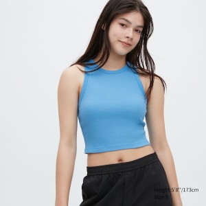 Blue Women Uniqlo Ribbed Racer Back Cropped Tank Tops | 8136-NBHOD