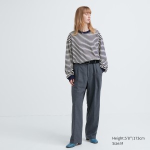 Blue Women Uniqlo Washed Cotton Oversized Crew Neck Long-Sleeve T Shirts | 7853-FPULM